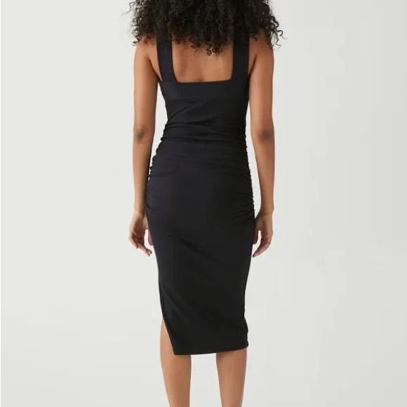 Michael Stars Opaline Black Ribbed Ruched Dress Size MP NWT - Picture 3 of 13